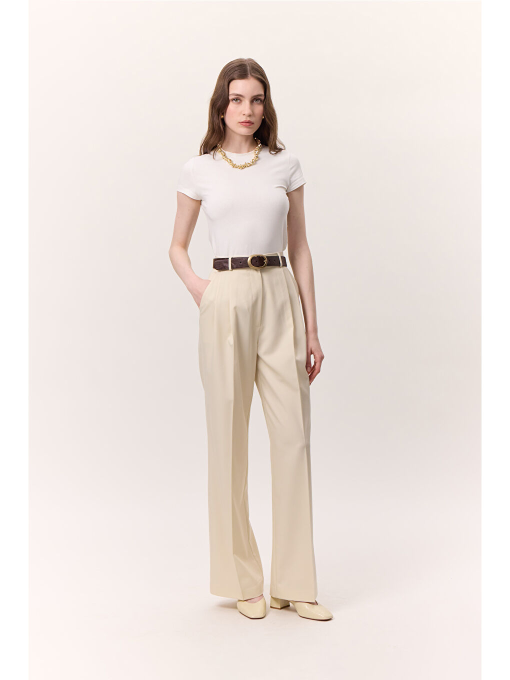 Bej Geniş Paçalı Palazzo Pantolon Vanilya-5