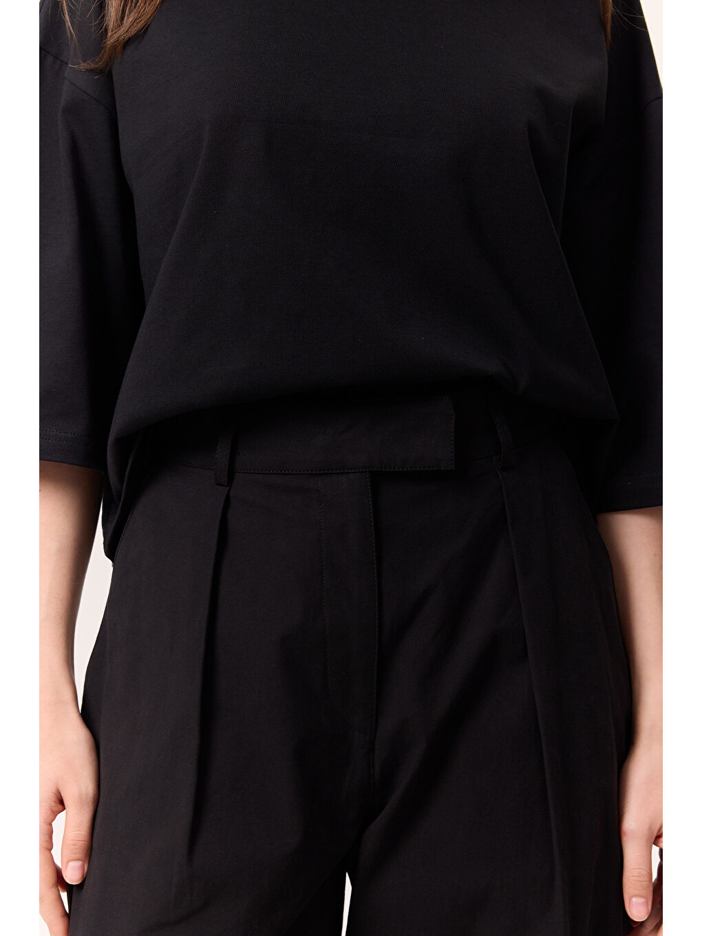 Pileli Gabardin Pantolon Siyah-6