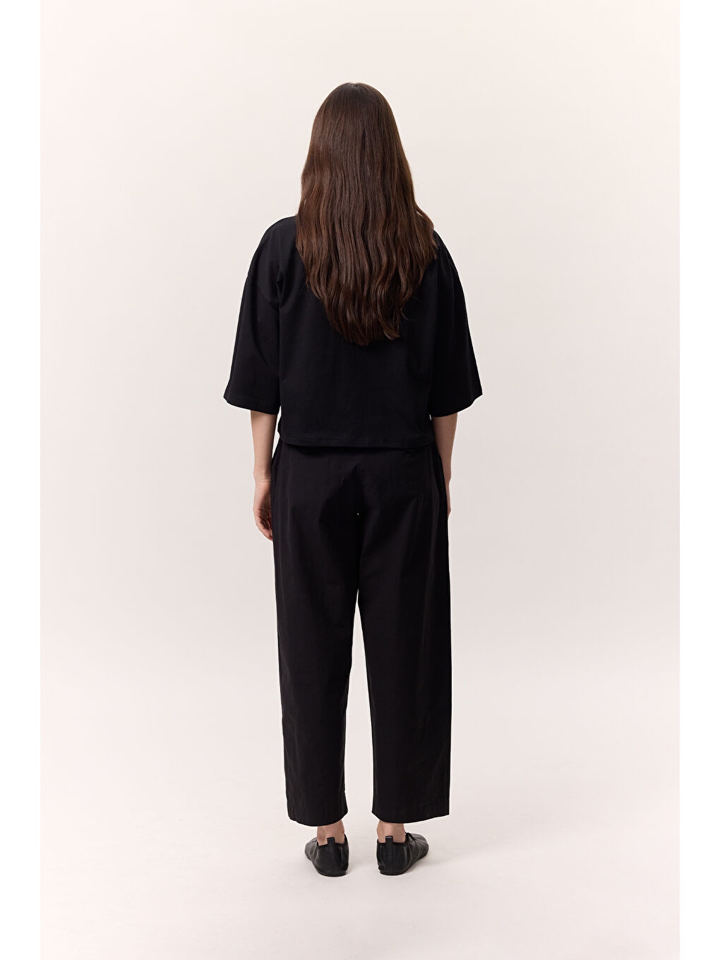 Pileli Gabardin Pantolon Siyah-7