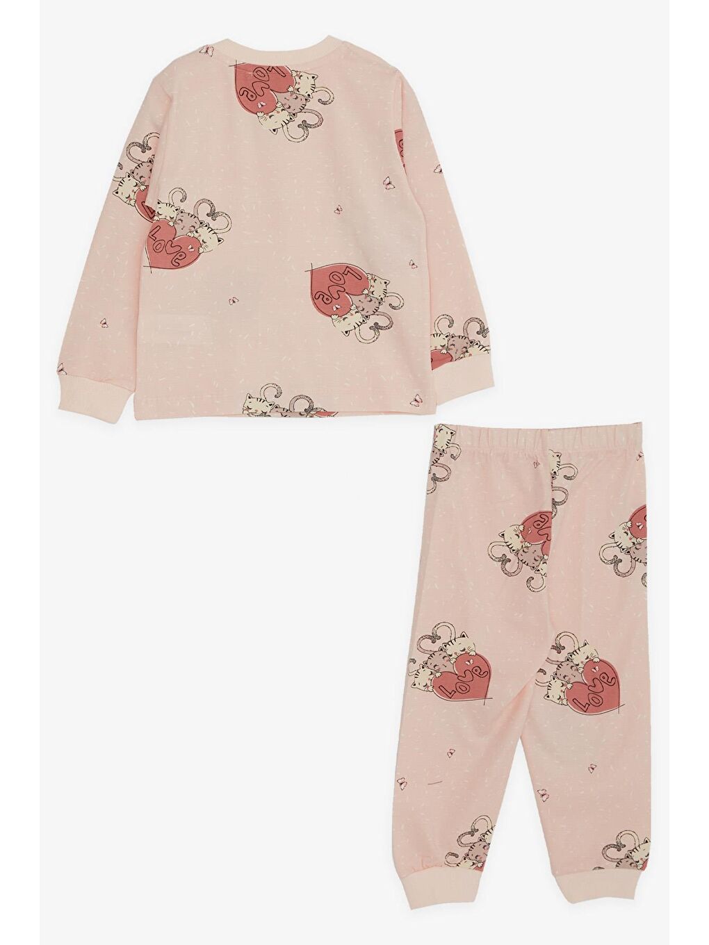 Pembe Kız Çocuk Pijama Takımı Uykucu Kedicikler Desenli Pudra (1.5-4 Yaş)-1