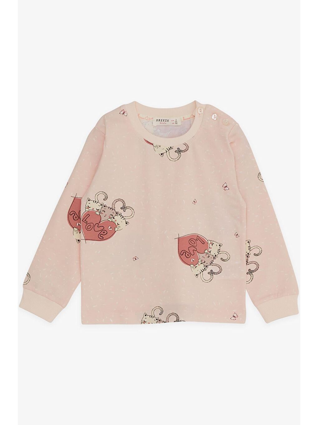 Pembe Kız Çocuk Pijama Takımı Uykucu Kedicikler Desenli Pudra (1.5-4 Yaş)-2
