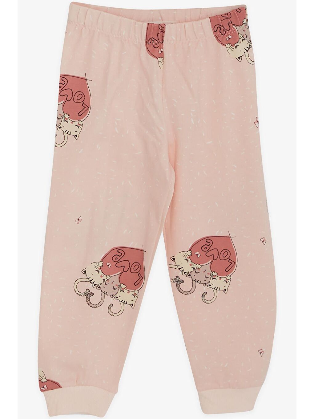 Pembe Kız Çocuk Pijama Takımı Uykucu Kedicikler Desenli Pudra (1.5-4 Yaş)-3