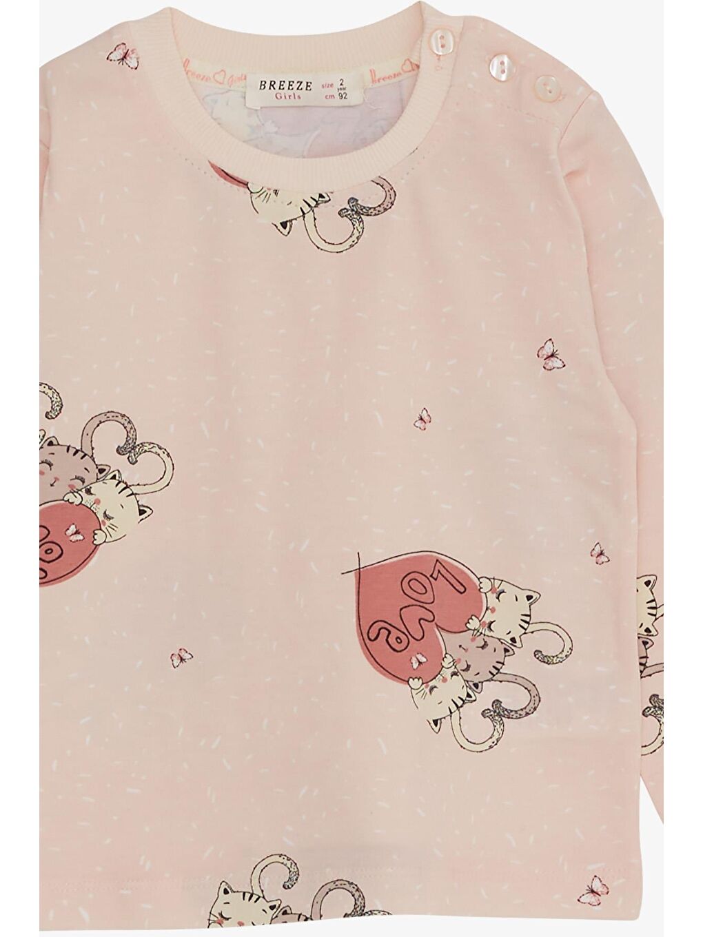 Pembe Kız Çocuk Pijama Takımı Uykucu Kedicikler Desenli Pudra (1.5-4 Yaş)-4