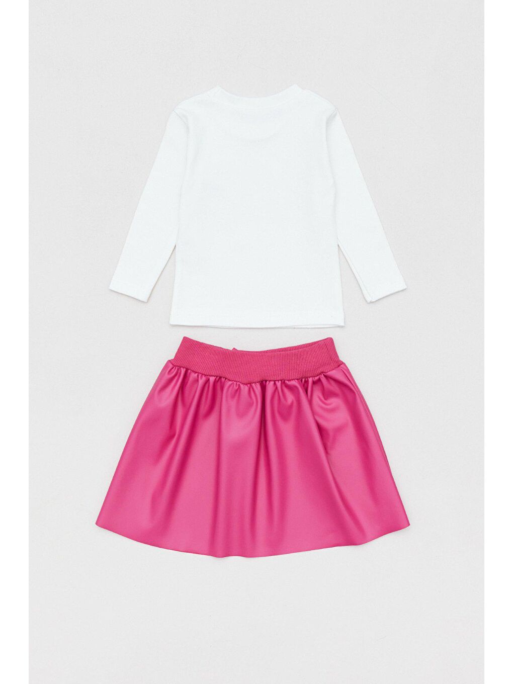 Fuşya Love Baskılı Deri Etekli Kız Çocuk Takım-2