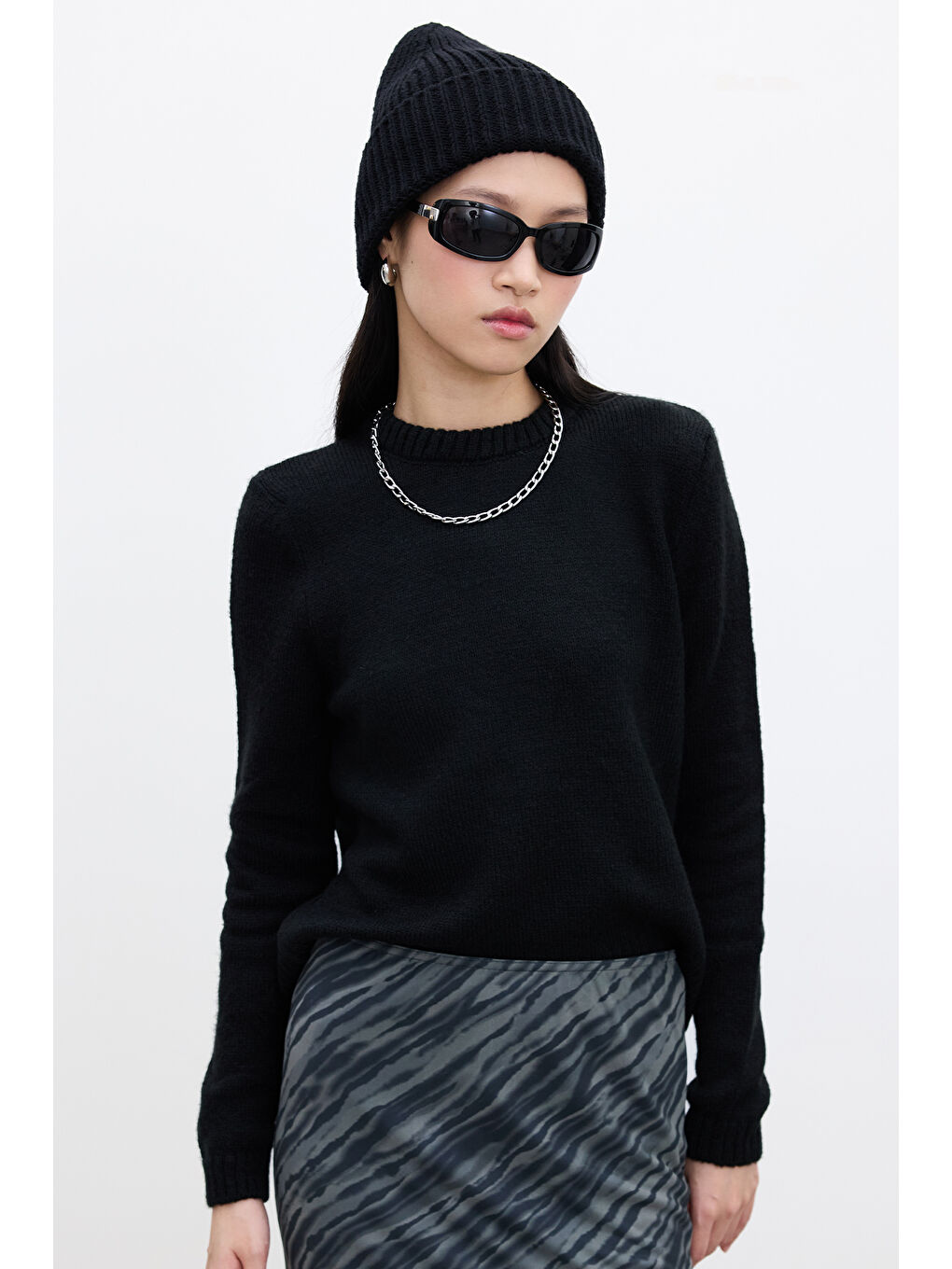 Bisiklet Yaka Fit Triko Kazak Siyah-1