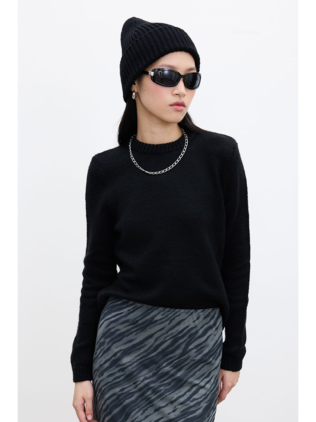 Bisiklet Yaka Fit Triko Kazak Siyah-2