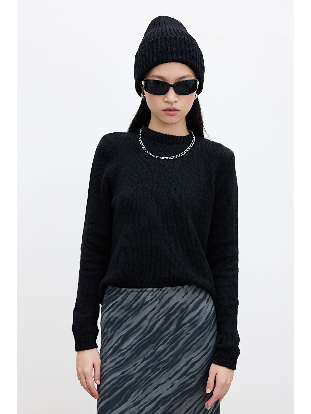 Bisiklet Yaka Fit Triko Kazak Siyah-3