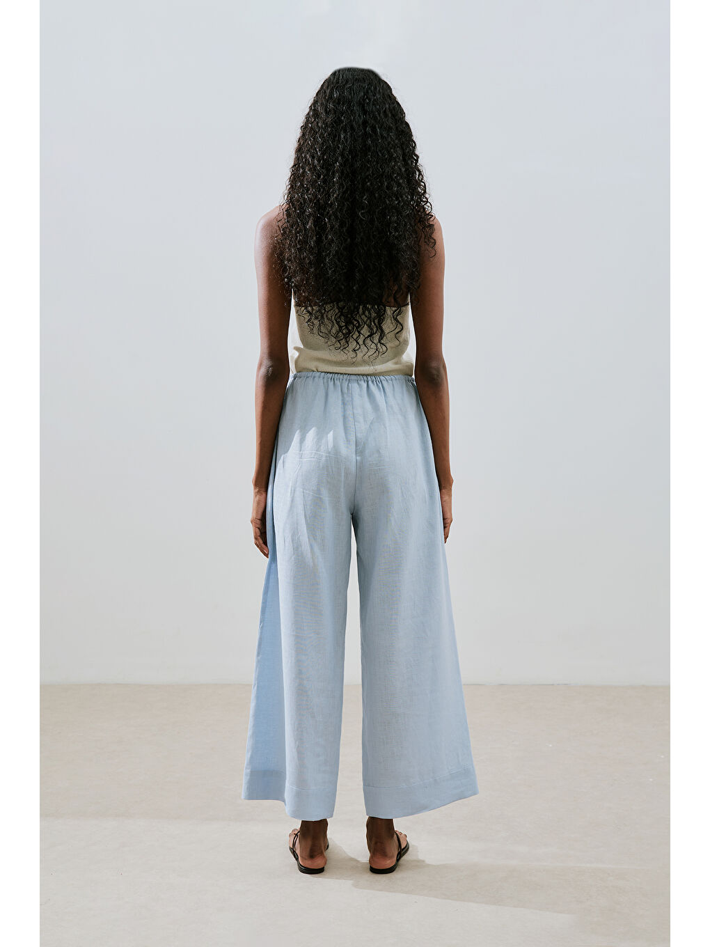 Keten Bağlamalı Pantolon Mavi-7