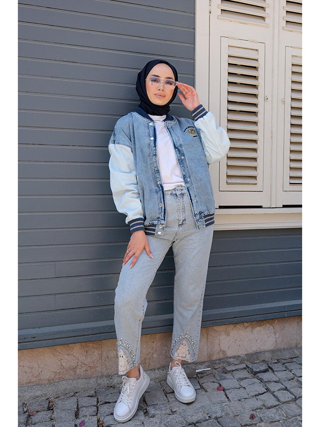 Kol ve Etek Ucu Lastikli Çıtçıtlı Denim Ceket Mavi-2