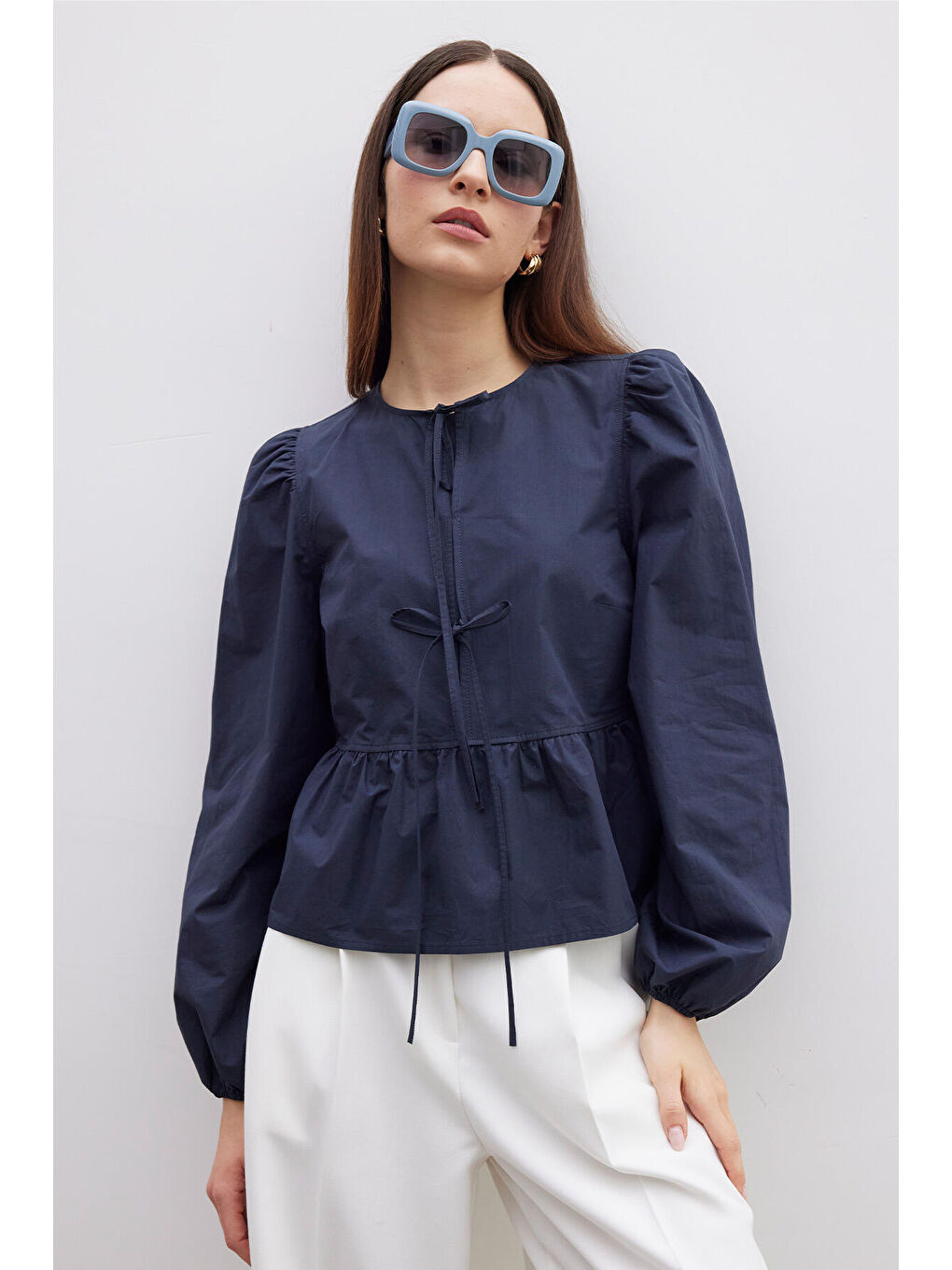 Bağlamalı Premium Bluz Lacivert