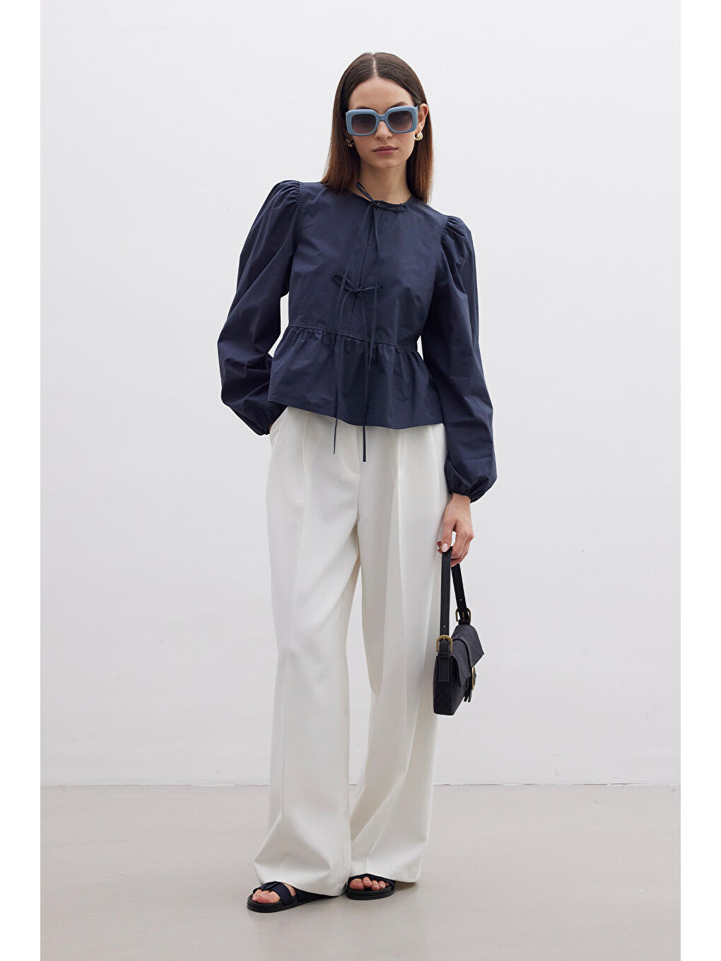 Bağlamalı Premium Bluz Lacivert-1