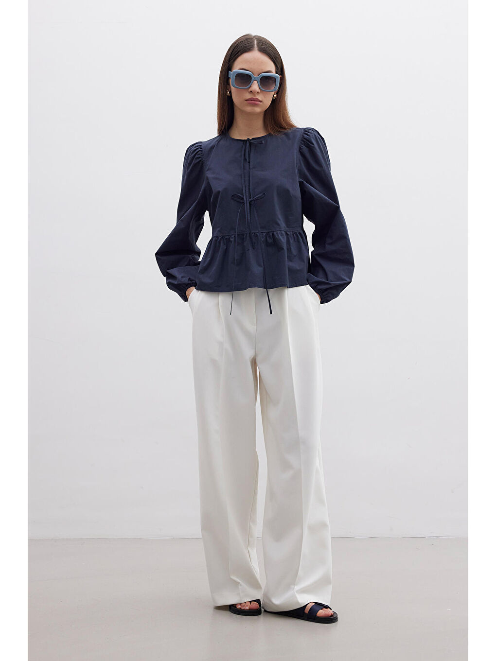 Bağlamalı Premium Bluz Lacivert-2