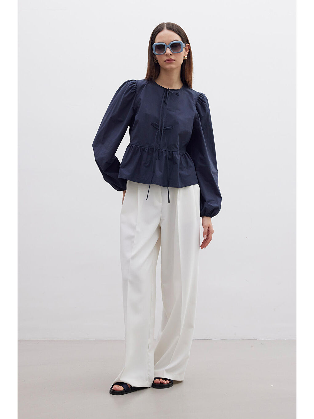 Bağlamalı Premium Bluz Lacivert-3