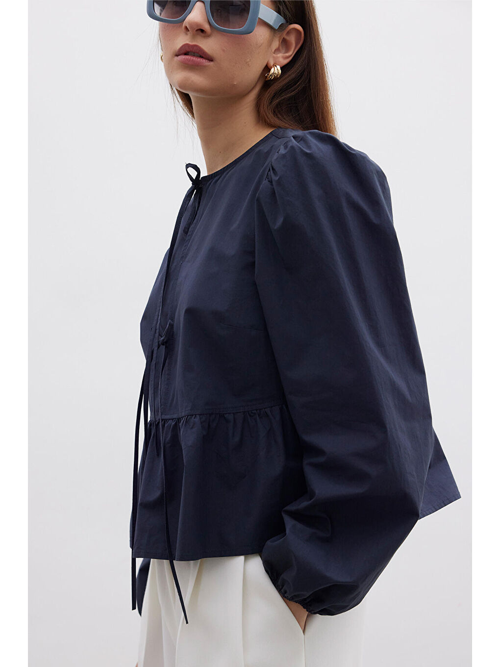 Bağlamalı Premium Bluz Lacivert-4