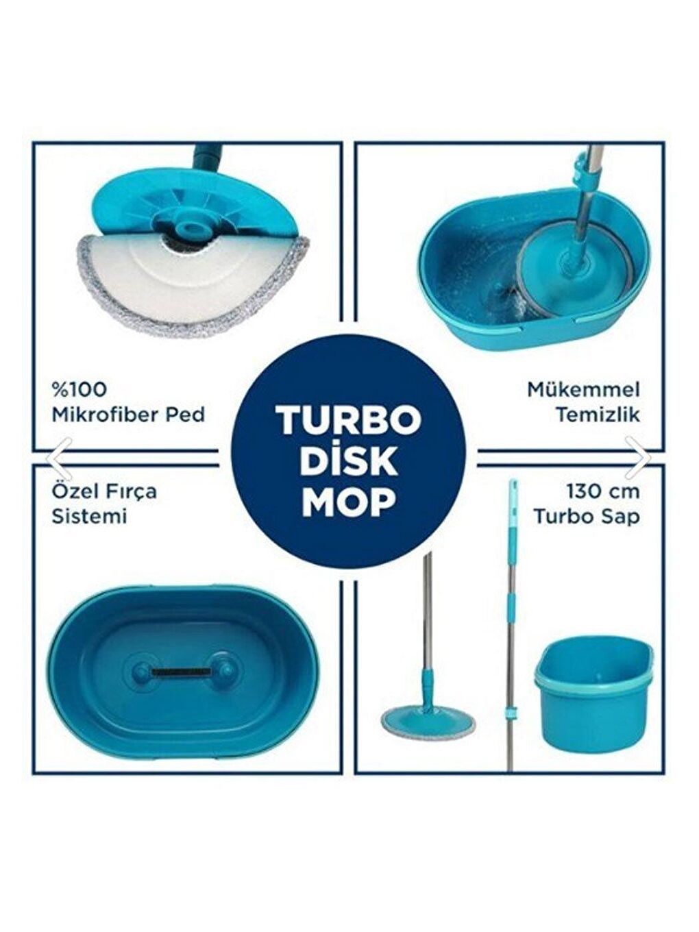 Motek Açık Mavi Mt-50 Islak Kuru Su Sıçrama Önleyicili Turbo Disk Mop Set - 4