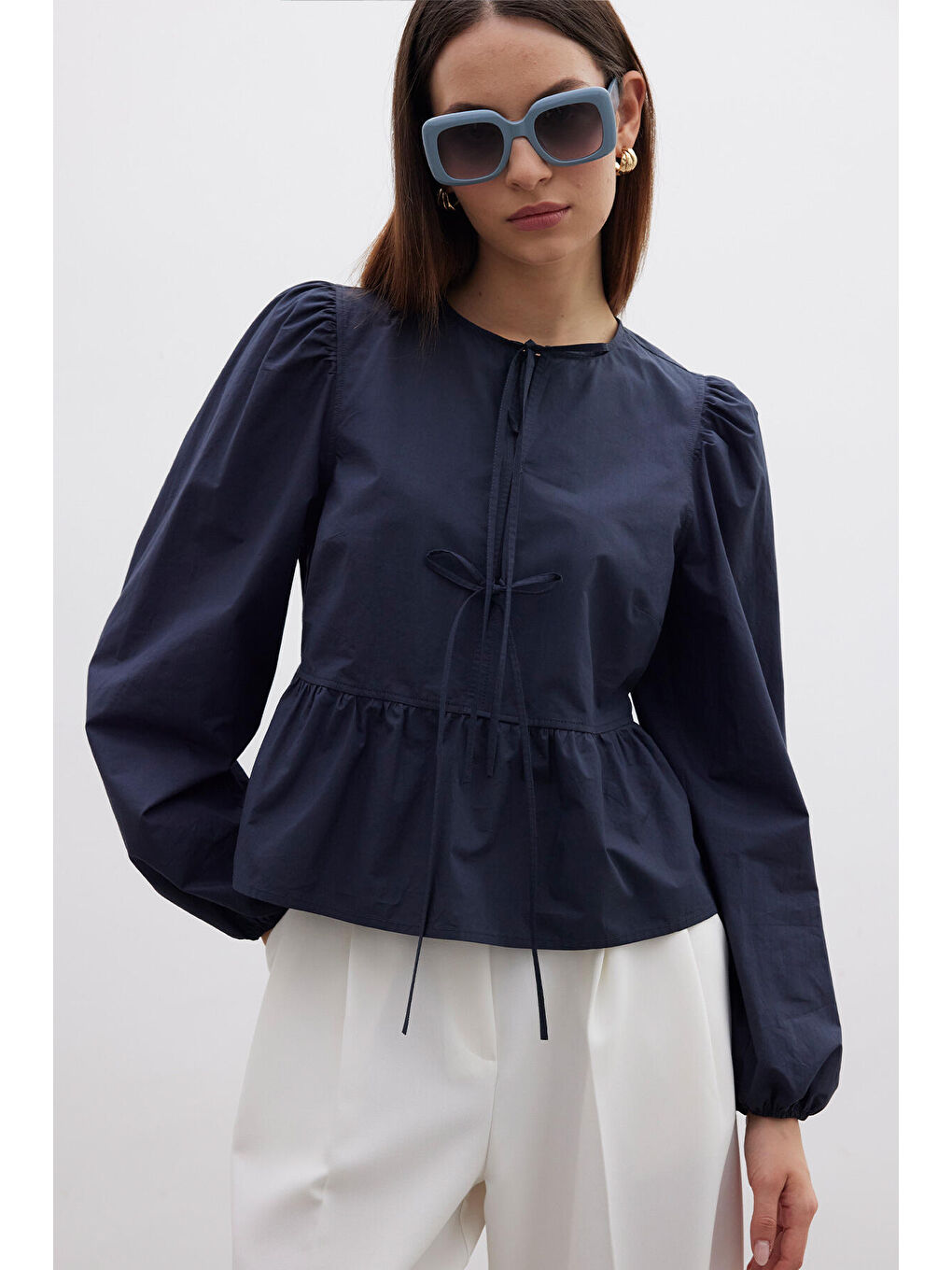 Bağlamalı Premium Bluz Lacivert-5