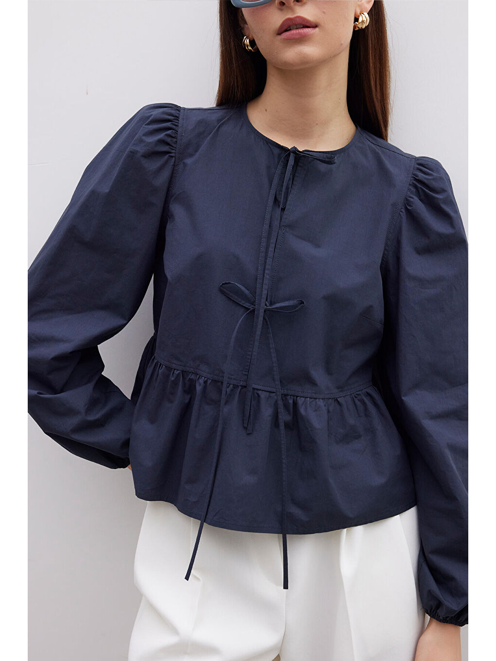 Bağlamalı Premium Bluz Lacivert-6