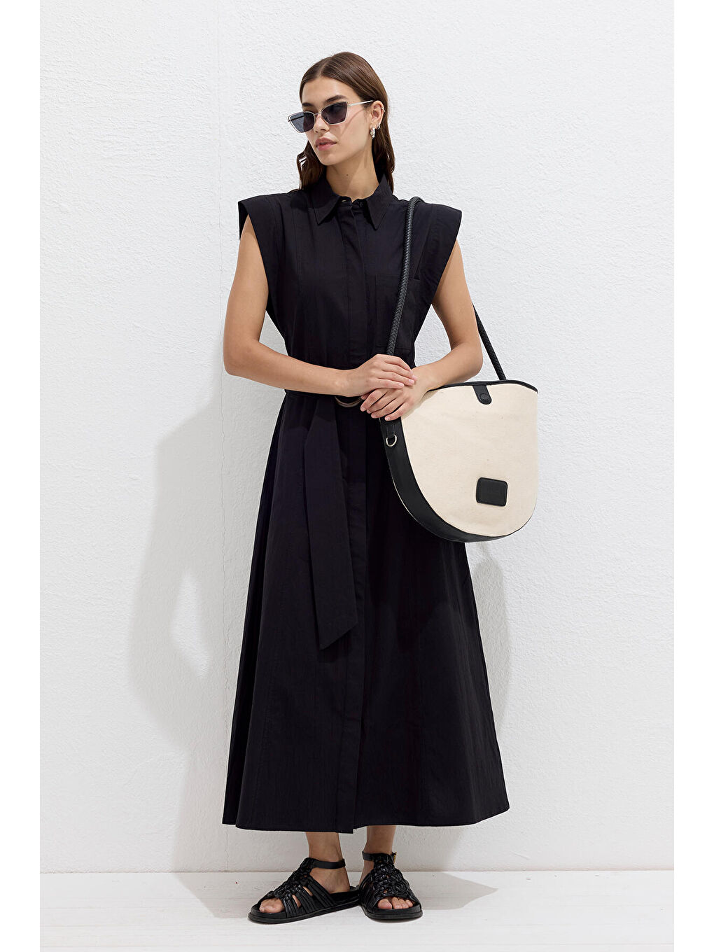 Naturel Kanvas Oval Büyük Çanta Siyah-3