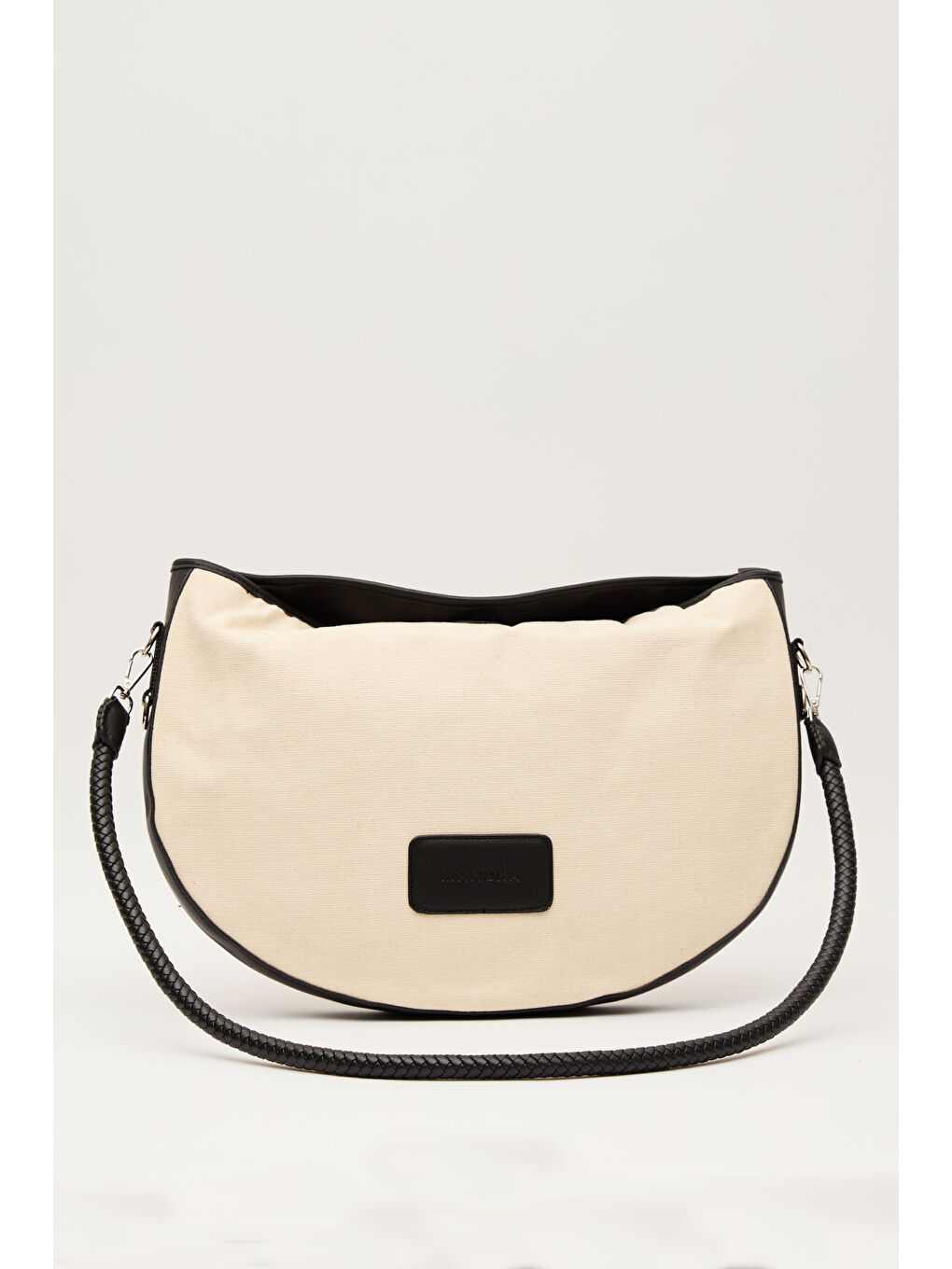 Naturel Kanvas Oval Büyük Çanta Siyah-4