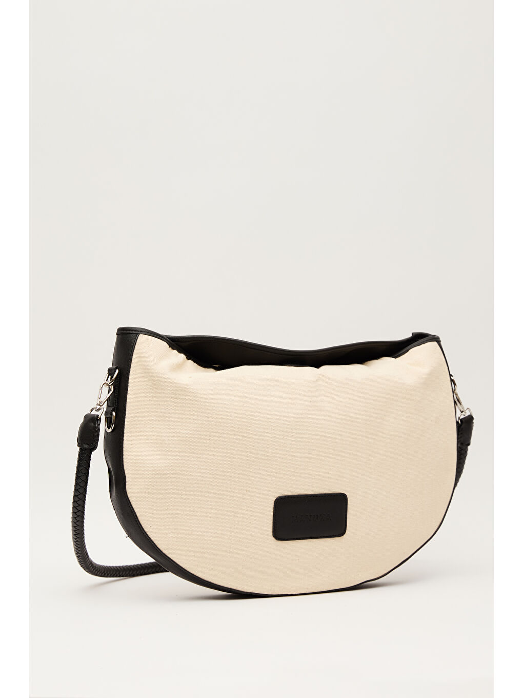 Naturel Kanvas Oval Büyük Çanta Siyah-5