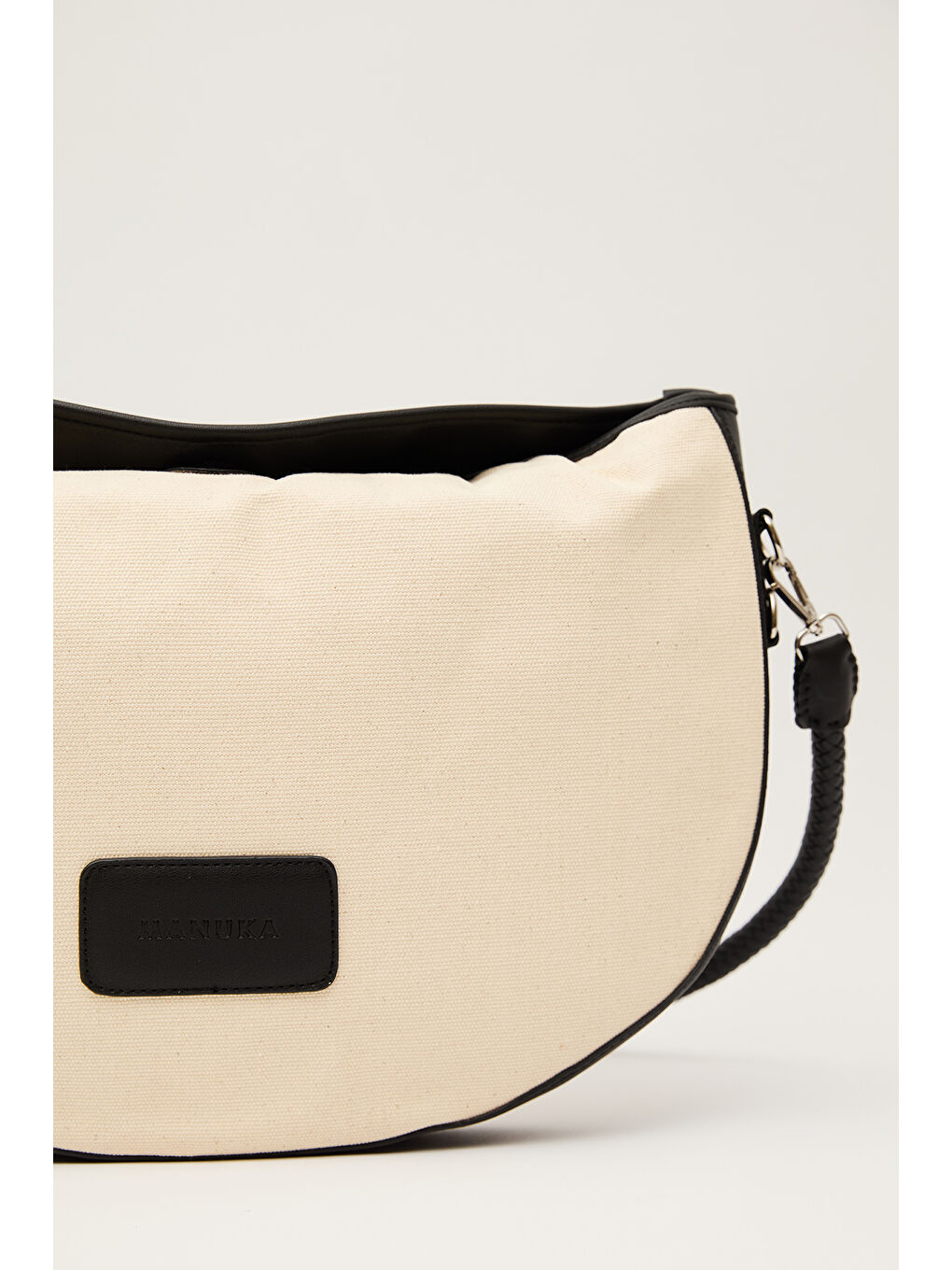 Naturel Kanvas Oval Büyük Çanta Siyah-6