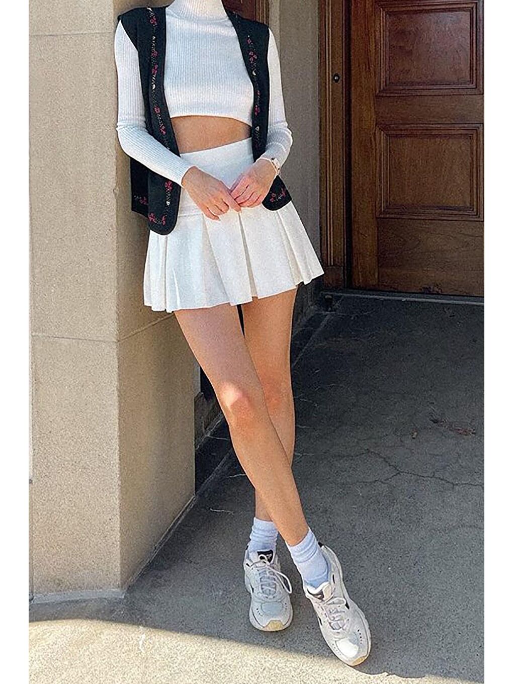 Kadın Beyaz Basic Kısa Pileli Tenis Etek Mg1457-3