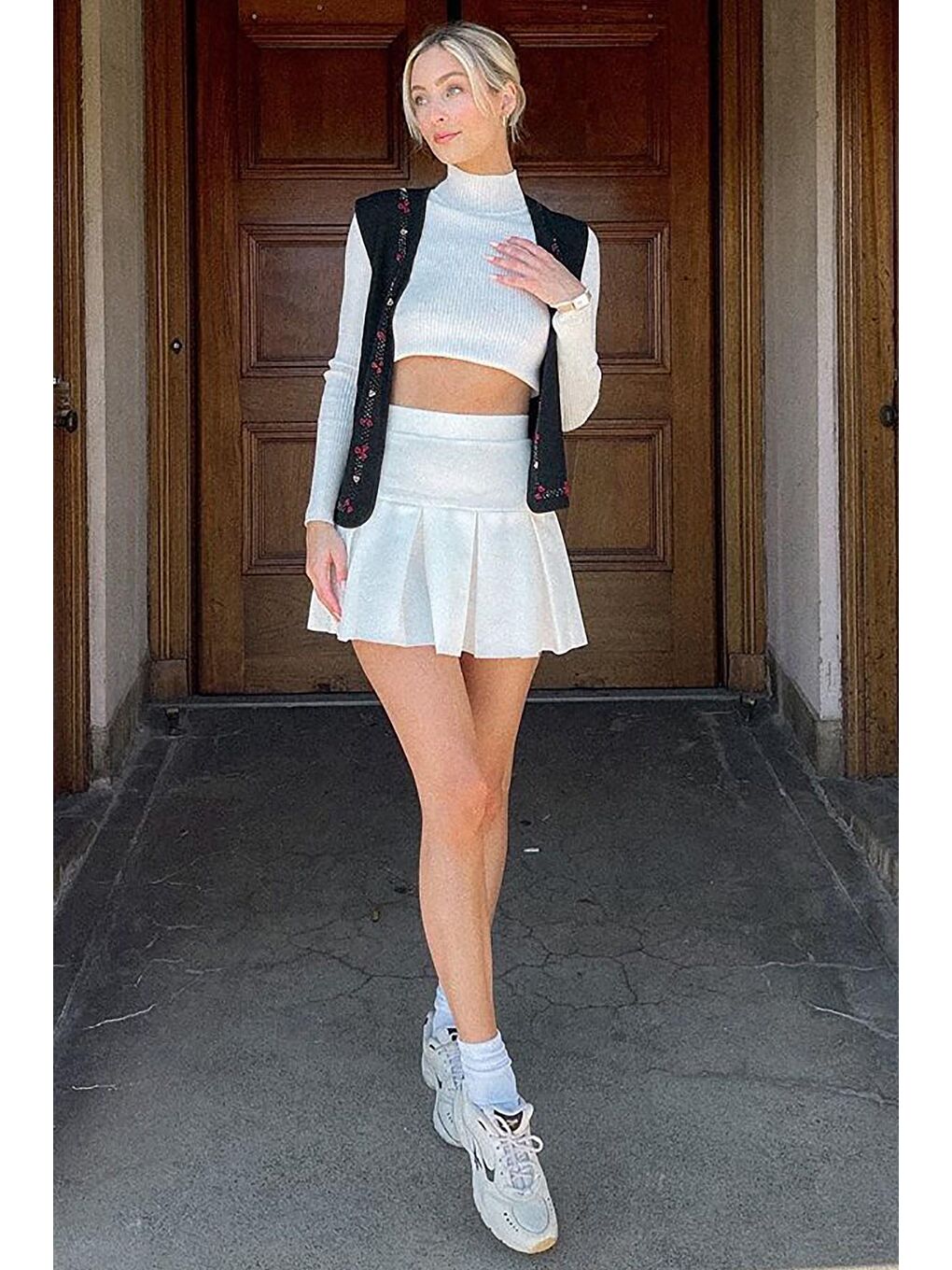 Kadın Beyaz Basic Kısa Pileli Tenis Etek Mg1457-4