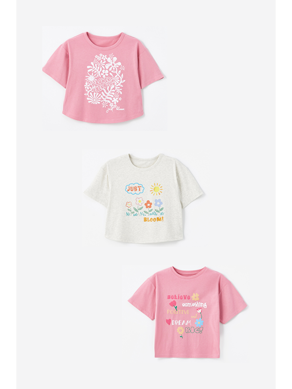 Dexia Pembe 3' lü Set - Örme Baskı Detaylı Tshirt