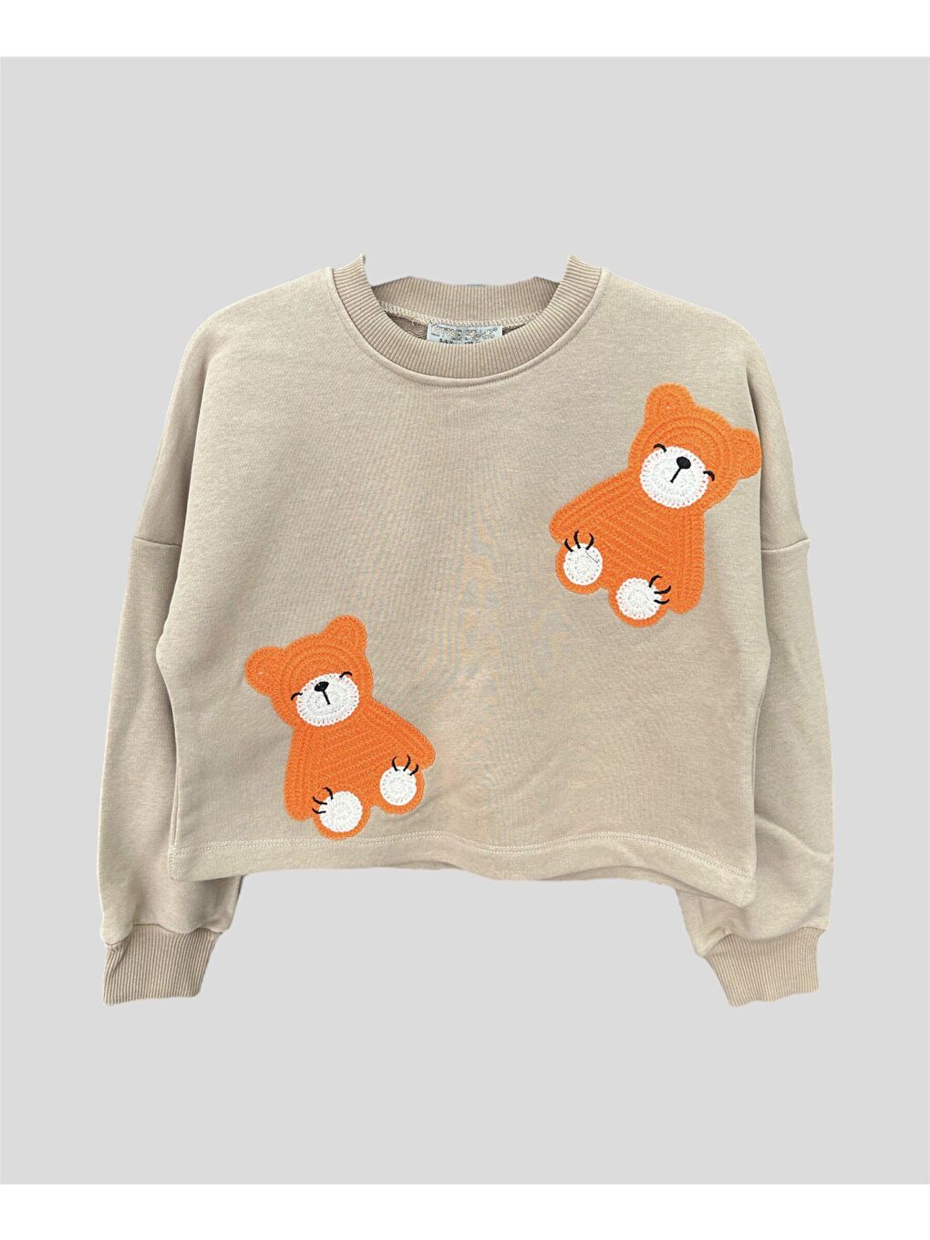 Turuncu Kız Çocuk Ayıcık İşlemeli Cepli Takım-1