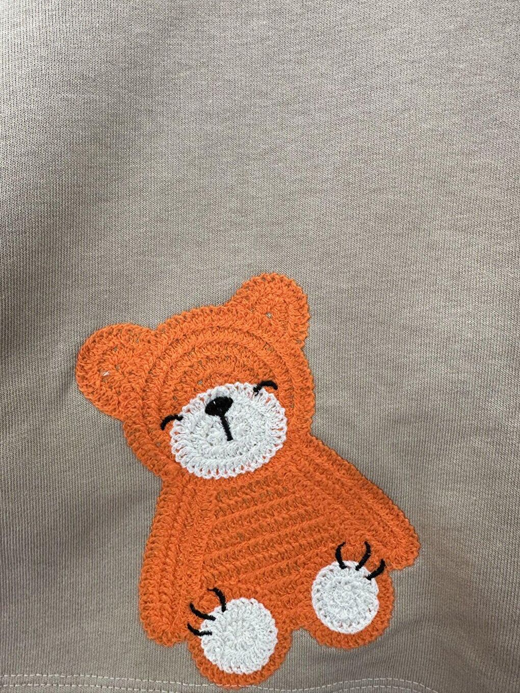 Turuncu Kız Çocuk Ayıcık İşlemeli Cepli Takım-2