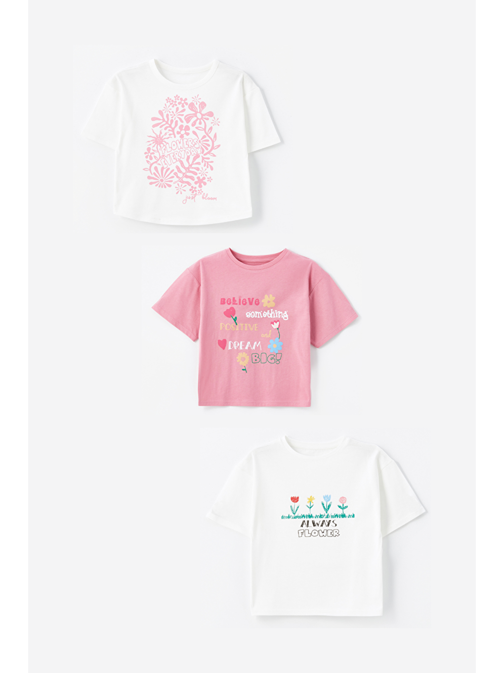 Dexia Pembe 3' lü Set - Örme Baskı Detaylı Tshirt