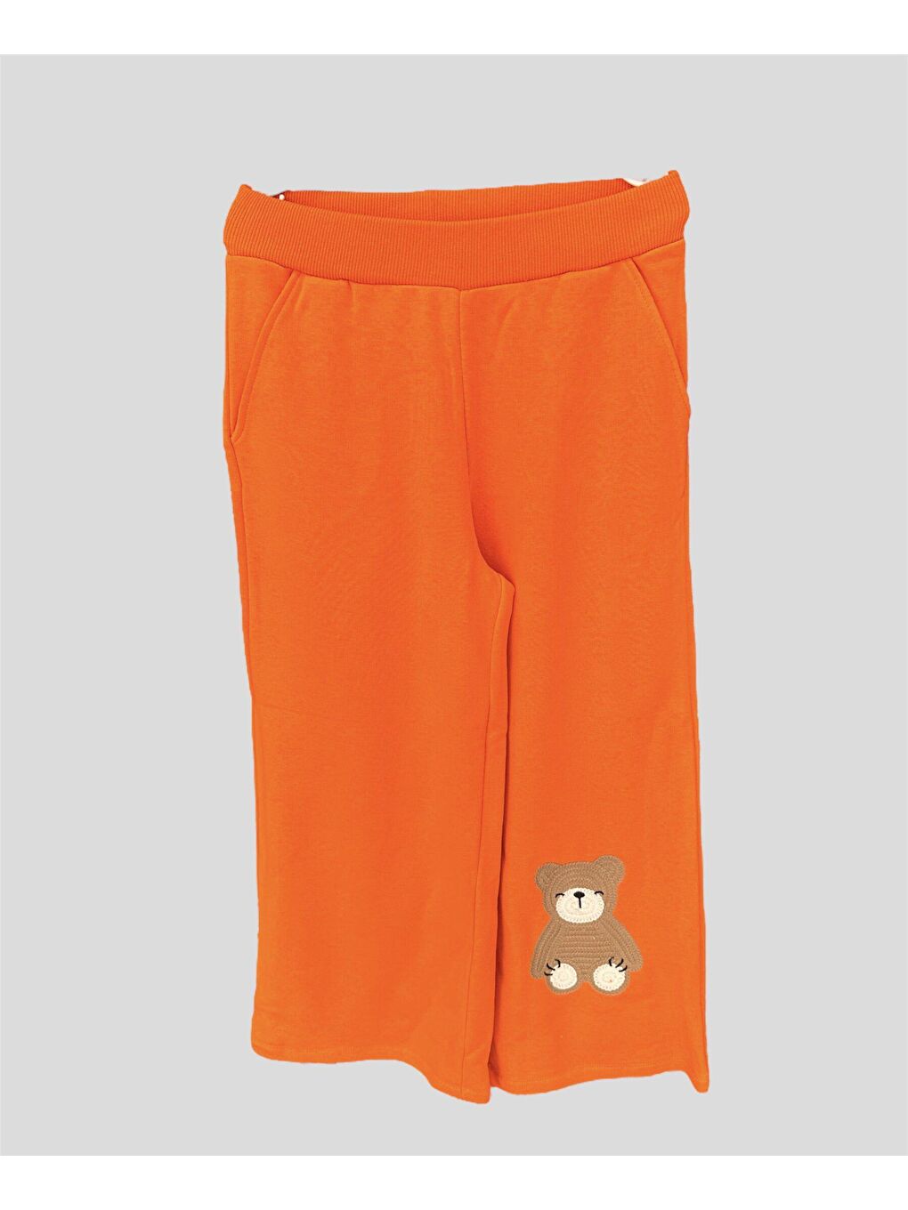 Turuncu Kız Çocuk Ayıcık İşlemeli Cepli Takım-3