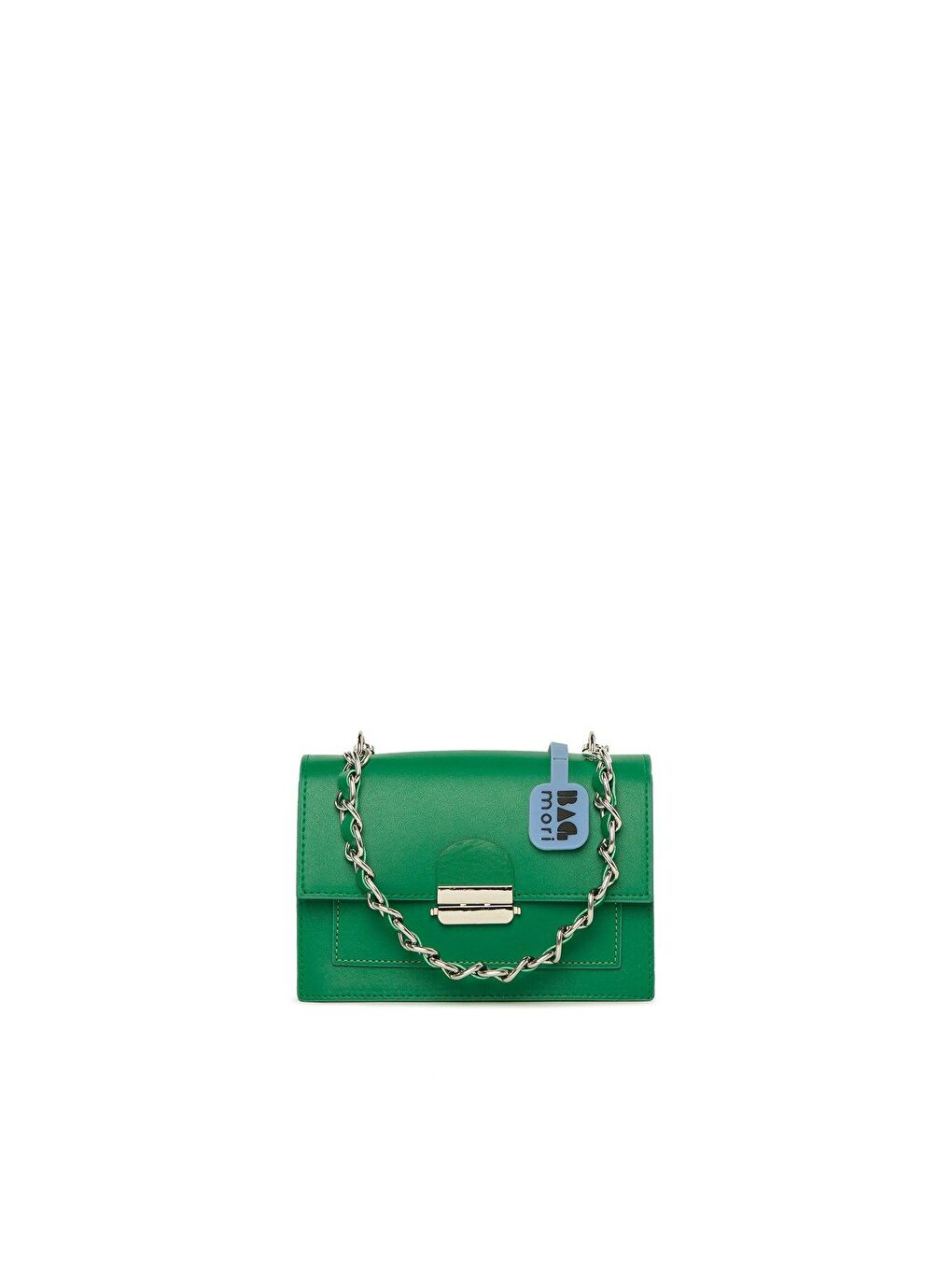 Yeşil Kilitli Cepli Gümüş Zincirli Kutu Çanta