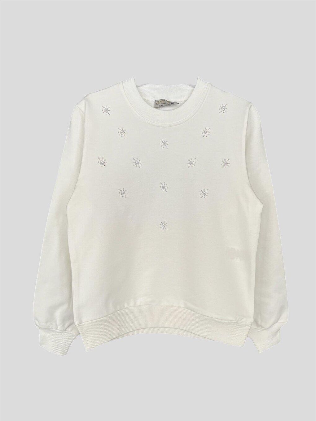Ekru Kız Çocuk Taşlı SweatShirt