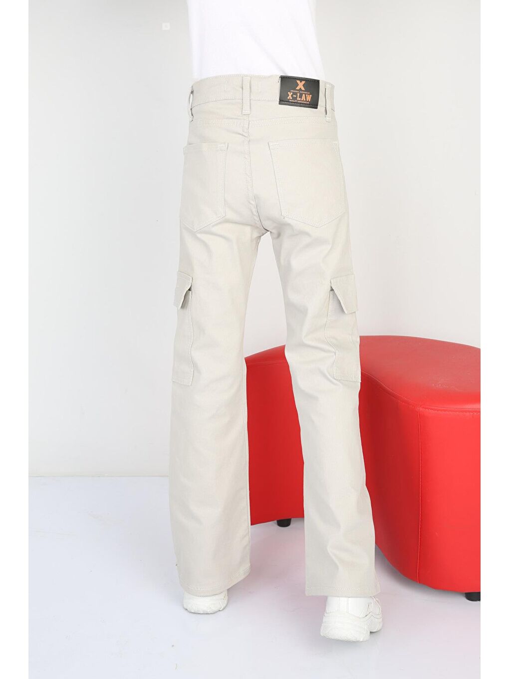 Gri Kız Çocuk İspanyol Paça Keten Kargo Pantolon-3