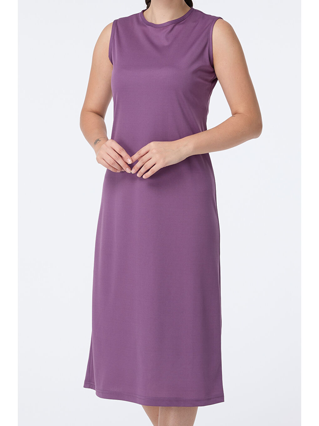Bisiklet Yaka Kadın Mor Elbise - 13013-1