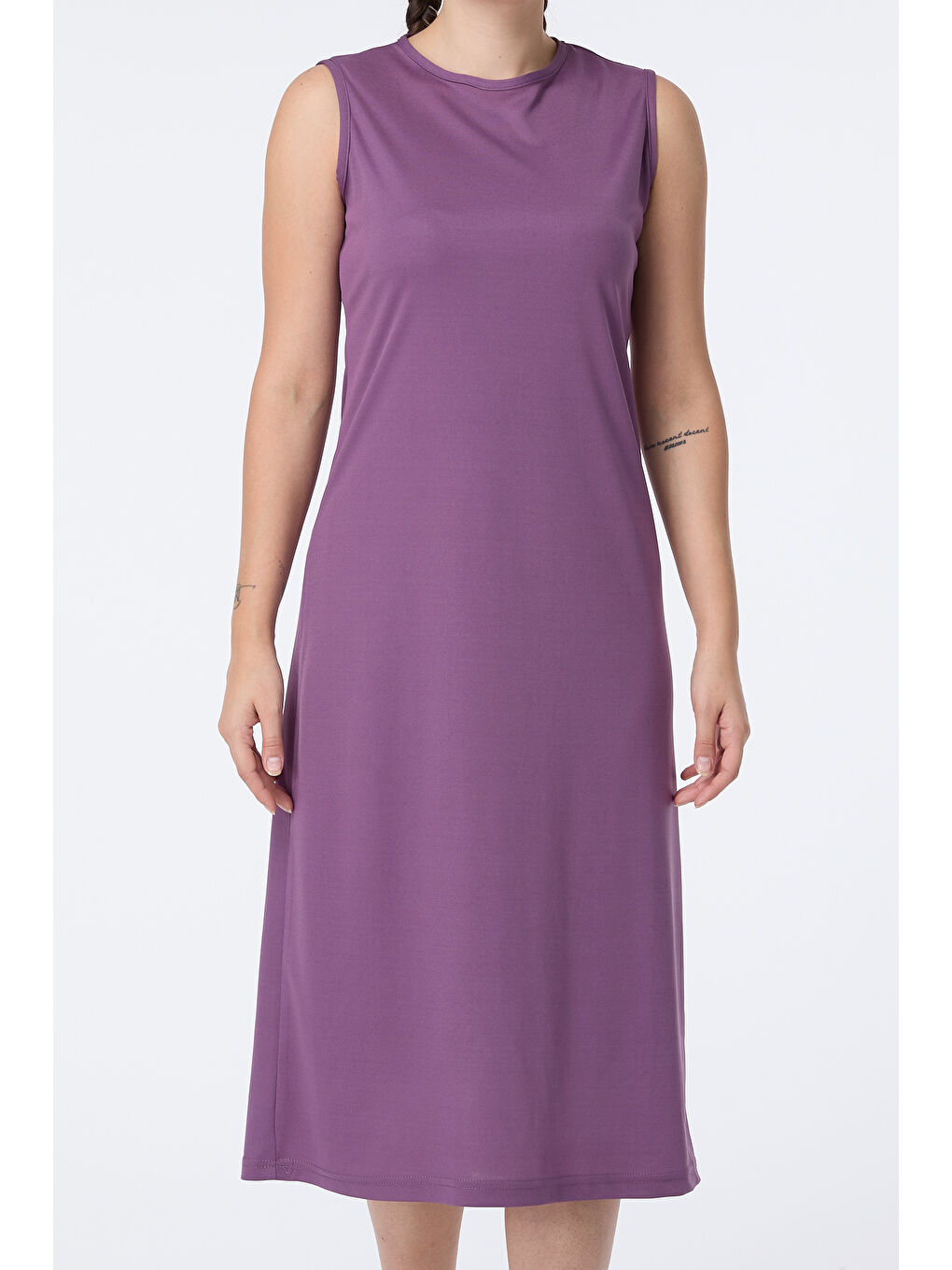 Bisiklet Yaka Kadın Mor Elbise - 13013-2