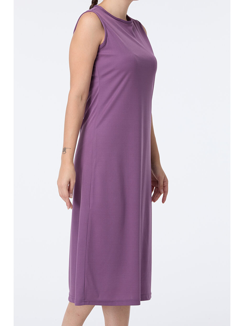 Bisiklet Yaka Kadın Mor Elbise - 13013-7