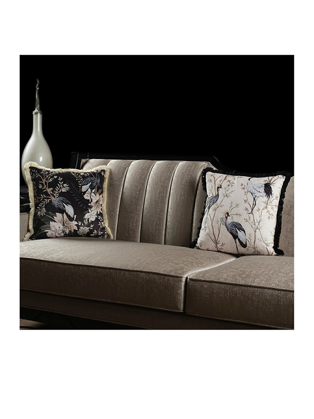 Lüks Kadife 43x43 Cm Kırlent Kılıfı Dekoratif Avangart Saçaklı Beyaz-9