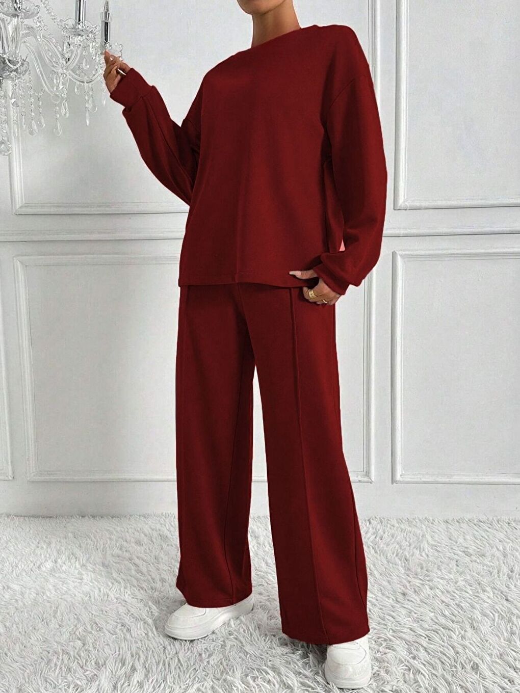 Kadın Bordo Interlok Kumaş Alt Üst Takım