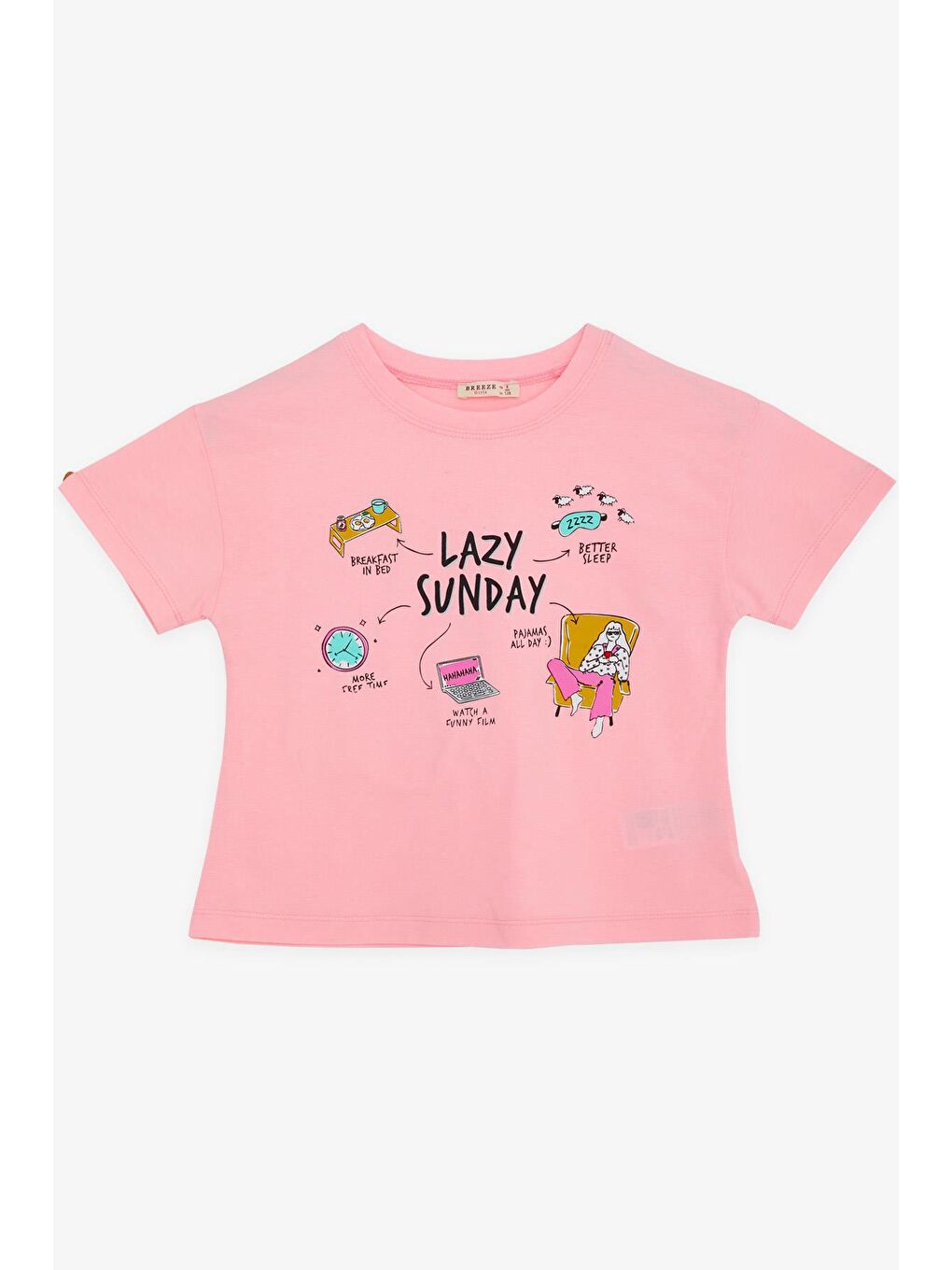 Pembe Kız Çocuk Tişört Baskılı Pudra (8-14 Yaş)