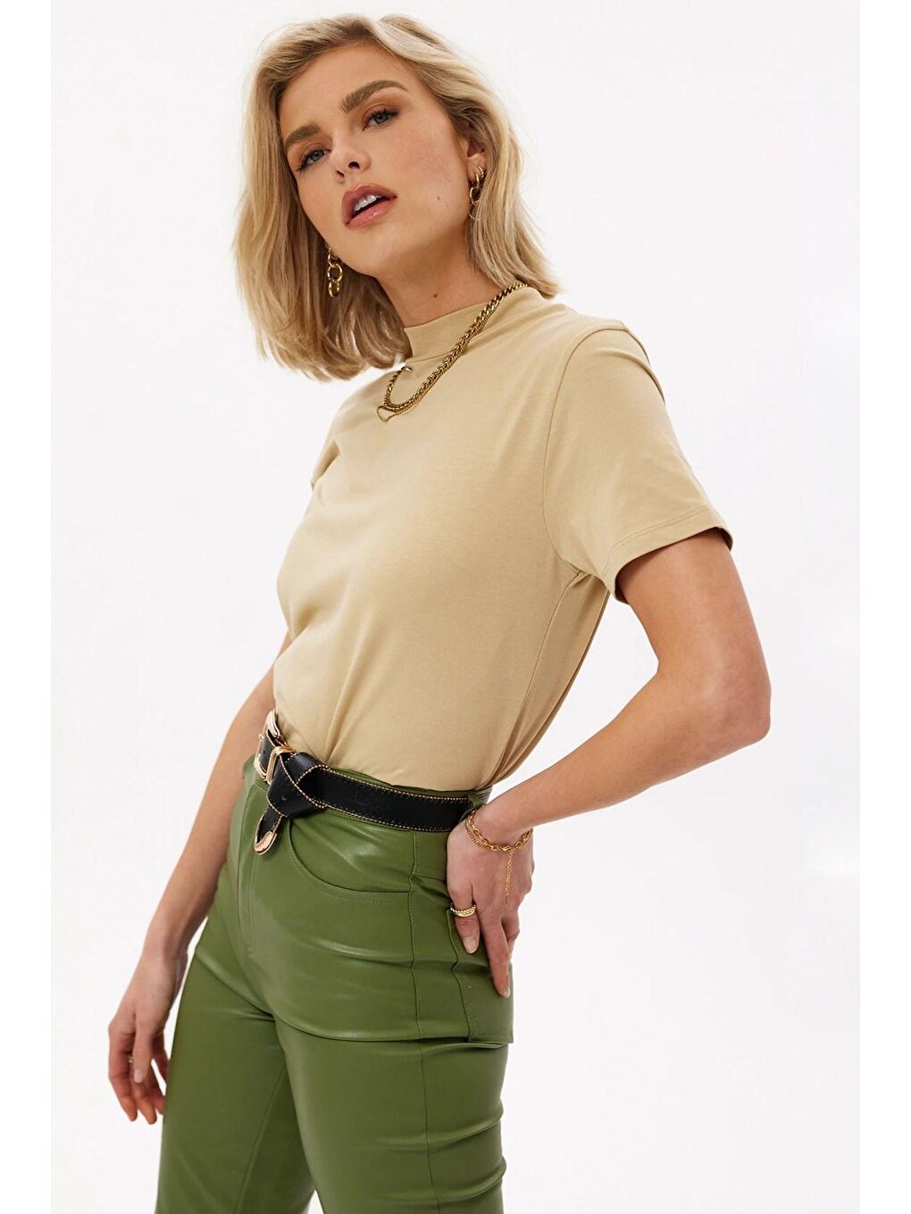 Bej Balıkçı Tişört Mg1066