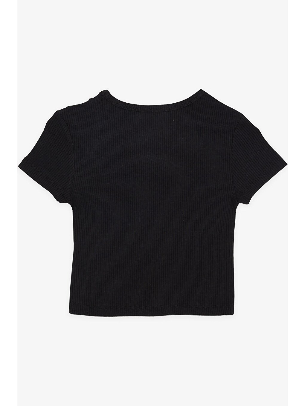 Kız Çocuk Crop Tişört Omuzu Açık Detaylı Fitilli Siyah (9-14 Yaş)-1
