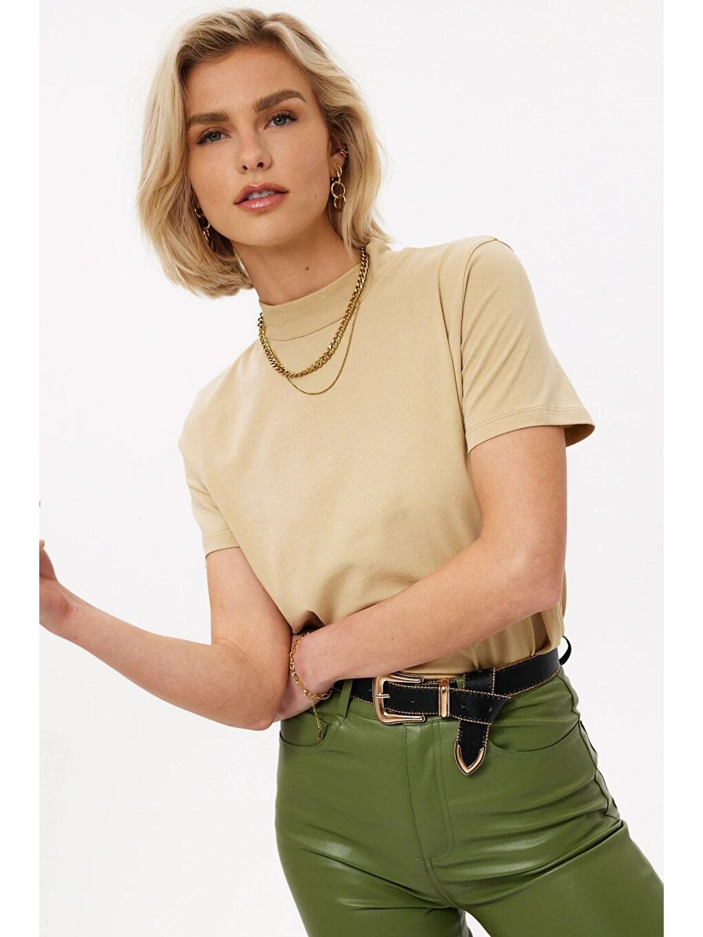 Bej Balıkçı Tişört Mg1066-3