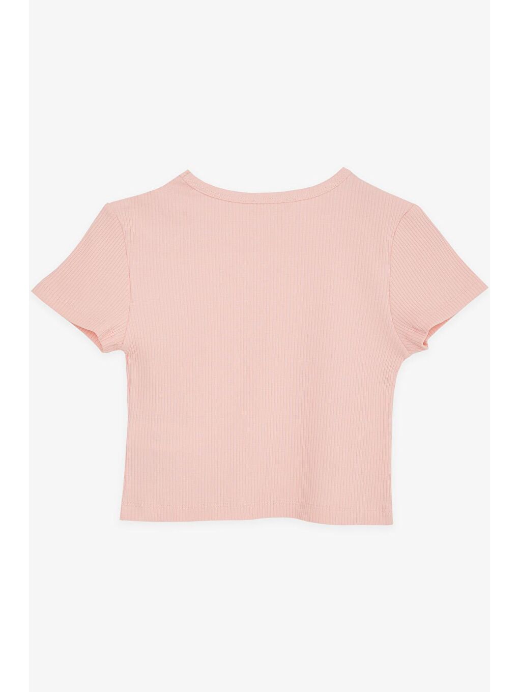 Pembe Kız Çocuk Crop Tişört Omuzu Açık Detaylı Fitilli Somon (9-14 Yaş)-1