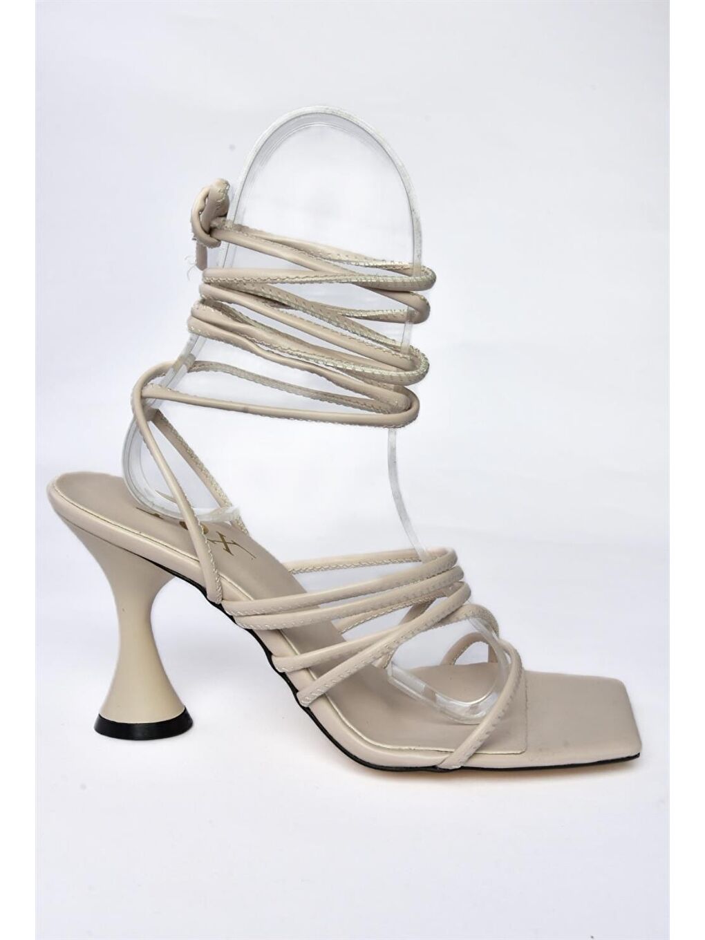 Bej Bilekten Bağlamalı Topuklu Kadın Ayakkabı M369543409-2