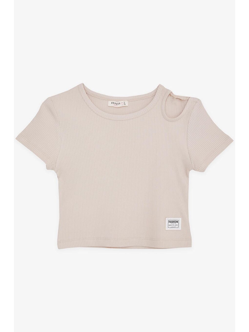 Kız Çocuk Crop Tişört Omuzu Açık Detaylı Fitilli Bej (9-14 Yaş)