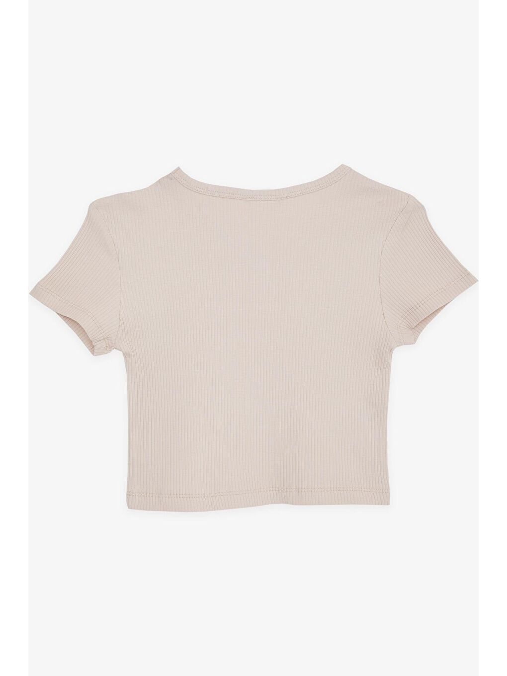 Kız Çocuk Crop Tişört Omuzu Açık Detaylı Fitilli Bej (9-14 Yaş)-1