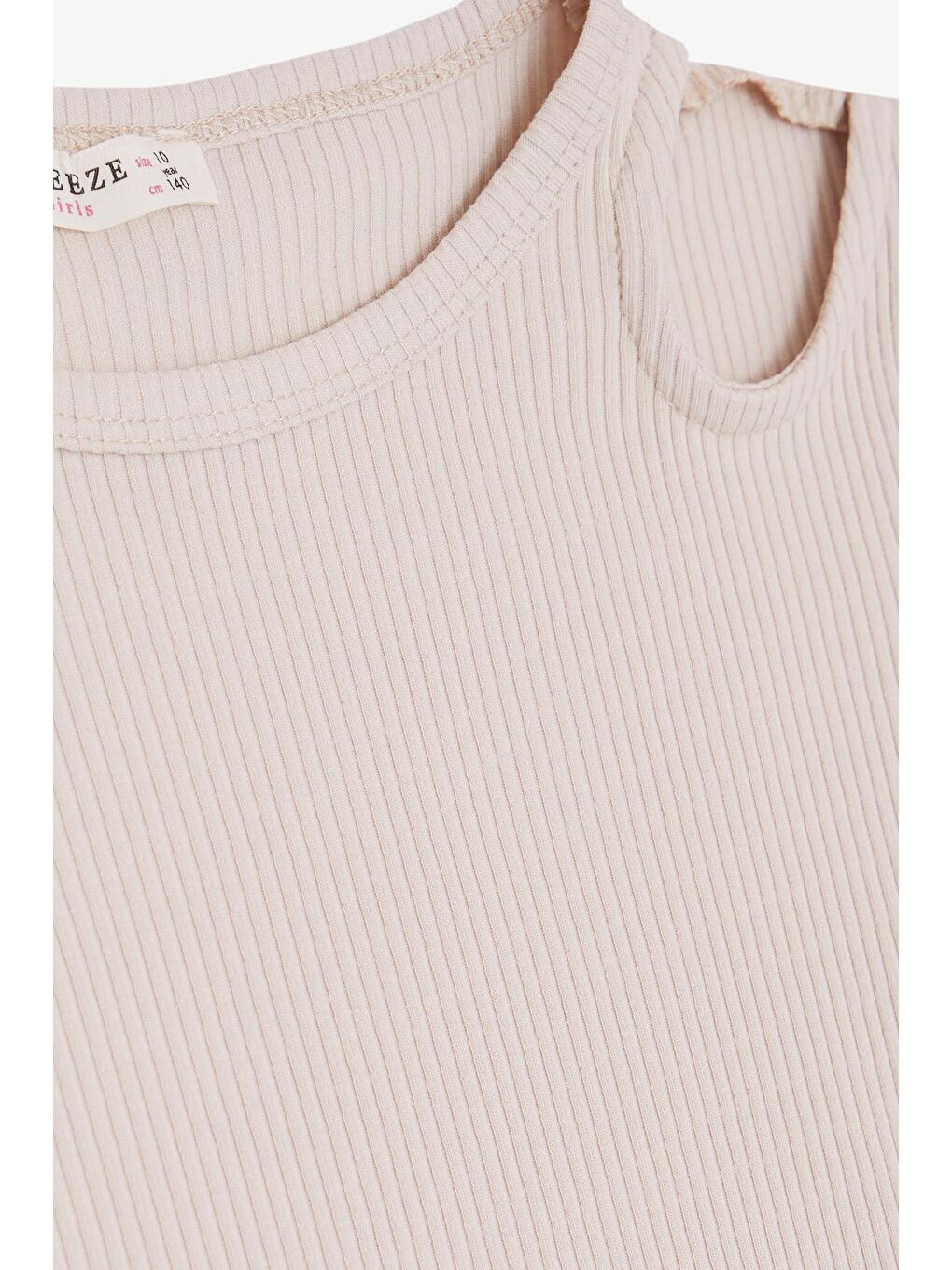 Kız Çocuk Crop Tişört Omuzu Açık Detaylı Fitilli Bej (9-14 Yaş)-2