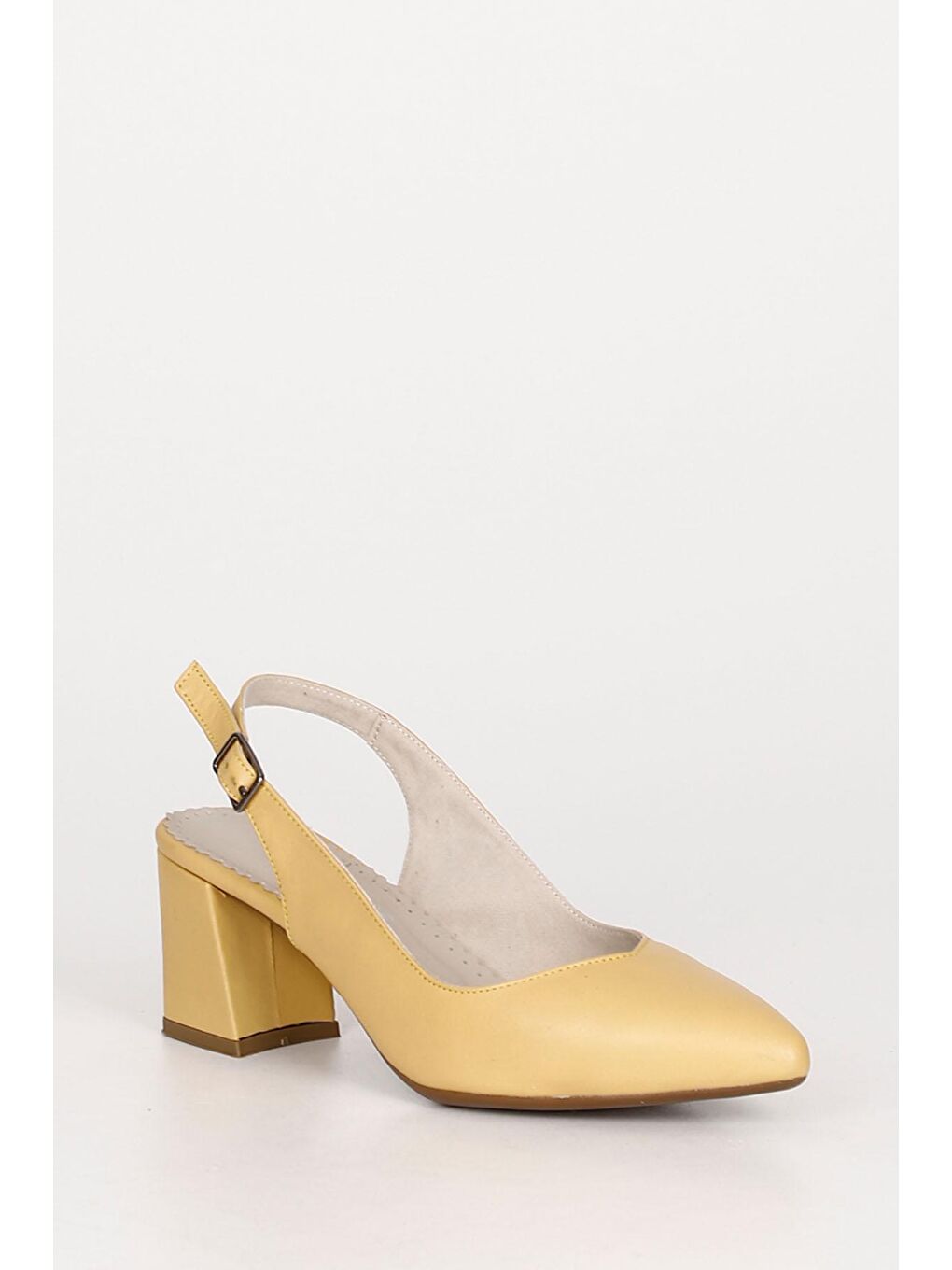 Sarı HARDAL SARI  Hakiki Deri Sivri Burun Orta Kalın Topuklu Arkası Açık Kadın Yazlık Ayakkabı 24118-5